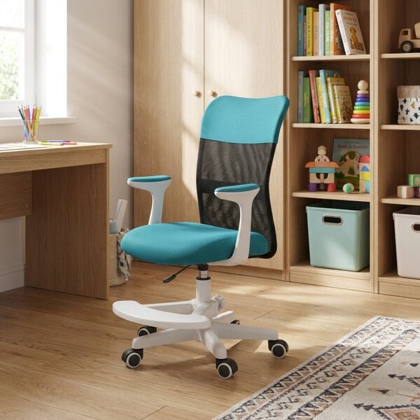 Dětská židle Neoseat MONKEY WHITE s podnoží — látka, bílá / tyrkysová