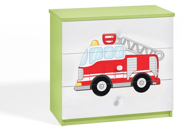 Kocot kids Komoda Babydreams 80 cm hasičské auto zelená