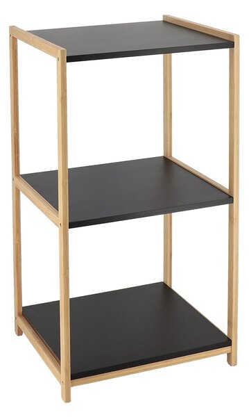Polička do koupelny Black Bamboo 3, černá/s dřevěnými prvky