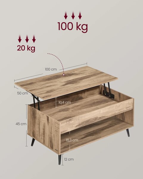 SONGMICS Konferenční stolek s výsuvnou deskou Vasagle Diff 100 cm camel hnědý/černý