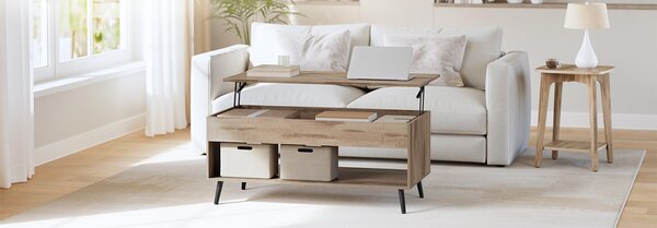 SONGMICS Konferenční stolek s výsuvnou deskou Vasagle Diff 100 cm camel hnědý/černý