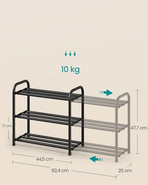 SONGMICS Šířkově nastavitelný botník Majer 44,5 cm/82,4 cm černý