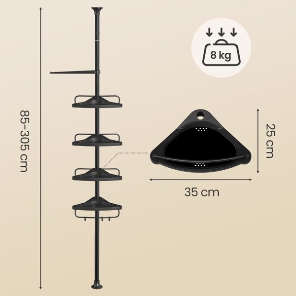 SONGMICS Teleskopická rohová koupelnová police Rek 35 cm černá