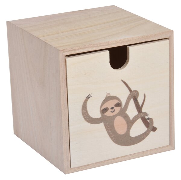 Douceur d'intérieur Dřevěná krabička pro děti HELLO JUNGLE motiv Leniwca