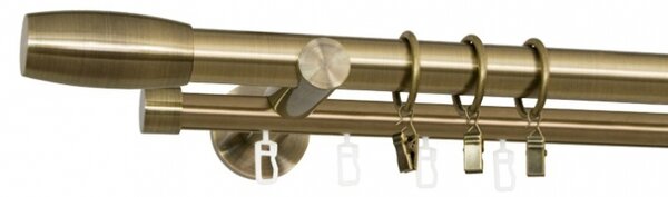 Kovové garnýže Válec 25 mm Modern, R., Barva Starožitná mosaz, Provedení Dvojité, Uchycení látky kroužky s žabkou, Délka 480 cm