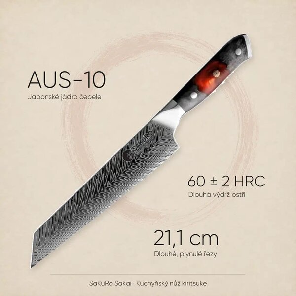 Kuchyňský nůž kiritsuke z damaškové oceli SaKuRo Sakai 21,1 cm