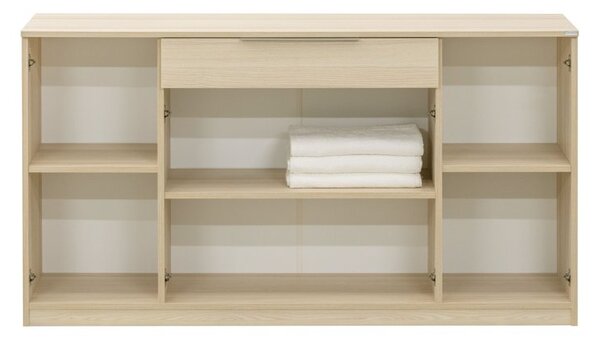 Komoda VARIO 6 Šířka 140 cm, Modřín latte, černé úchytky