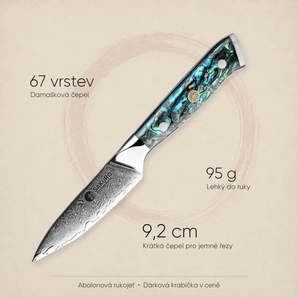 Loupací nůž z damaškové oceli SaKuRo Ocean Shell 9,2 cm