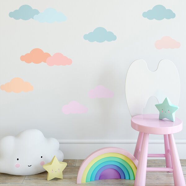 Funlife Samolepky na zeď pro děti vícebarevné mráčky 14 x 7 cm