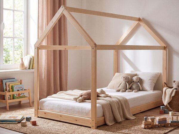 Dětská postel Domek Borovicové dřevo TOSSE 90 x 200 cm Světle hnědá