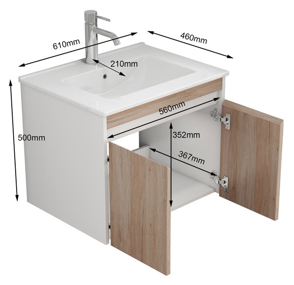 Závěsná skříňka pod umyvadlo Houseland Morvia 60 cm dub/bílá