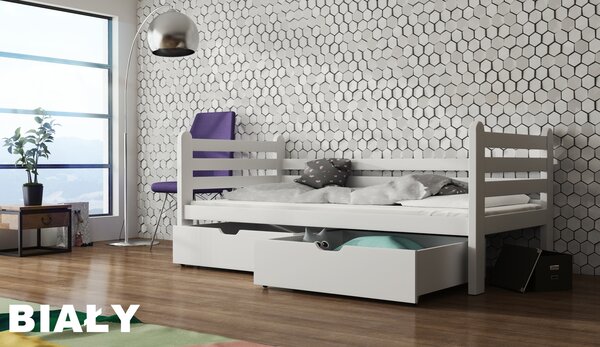 Masivní postel SIMON 90x200 cm s úložným prostorem - bílá
