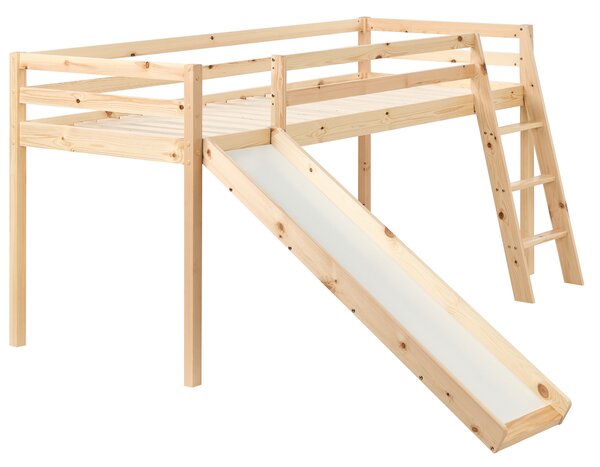 Zvýšené lůžko Borovicové dřevo STAPLE 90 x 200 cm se skluzavkou Světle hnědá
