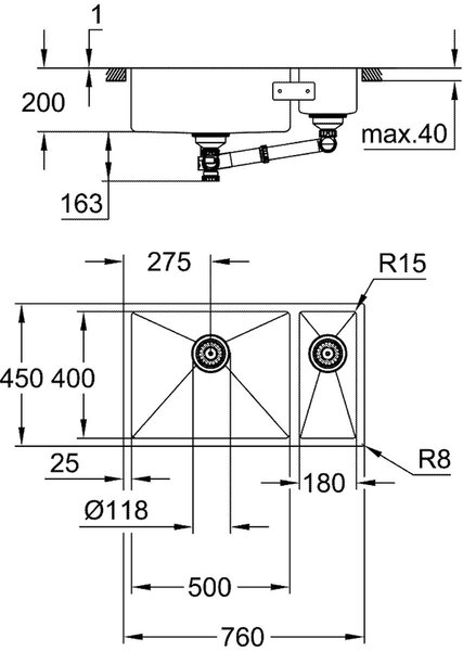 Grohe K700 ocelový dřez 76x45 cm 31575SD1