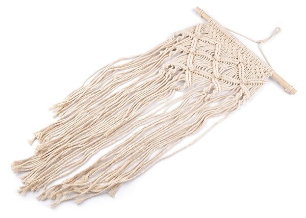 Drhaná dekorace macrame k zavěšení - 1 režná světlá
