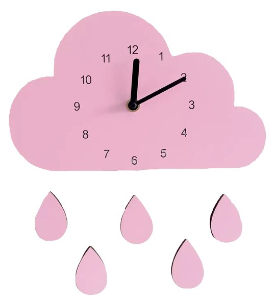 Dream Creations Dětské nástěnné hodiny růžový mrak s kapkami deště
