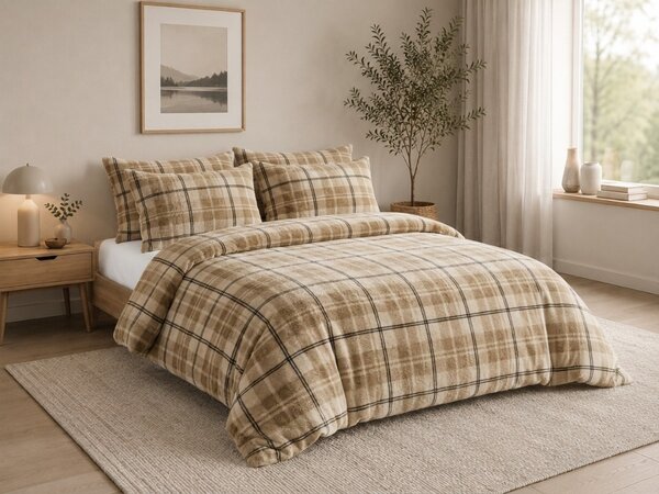 Mikroplyšové povlečení PLAID krémové Rozměr povlečení: 70 x 90 cm | 140 x 200 cm