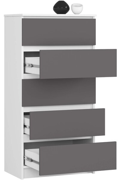 Ak furniture Komoda Kuba 60 cm - 5 šuplíků bílá/grafitová