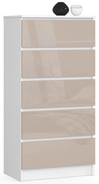 Ak furniture Komoda Kuba 60 cm - 5 šuplíků bílá/cappucino