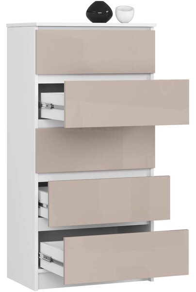 Ak furniture Komoda Kuba 60 cm - 5 šuplíků bílá/cappucino