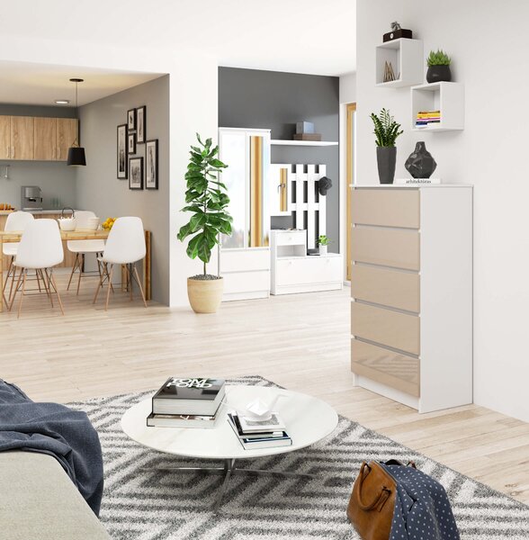 Ak furniture Komoda Kuba 60 cm - 5 šuplíků bílá/cappucino
