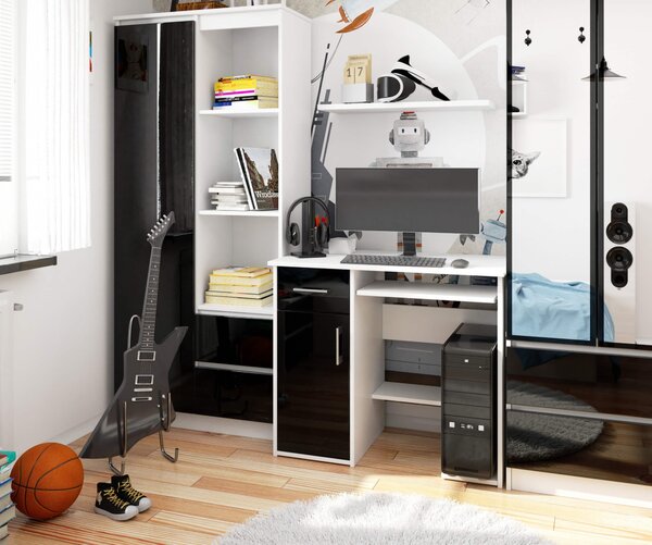 Ak furniture Volně stojící psací stůl Jay 90 cm bílý/černý lesk