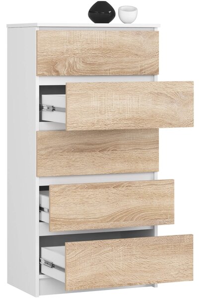 Ak furniture Komoda Kuba 60 cm - 5 šuplíků bílá/sonoma