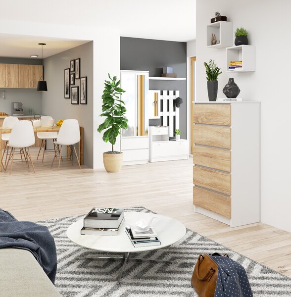 Ak furniture Komoda Kuba 60 cm - 5 šuplíků bílá/sonoma
