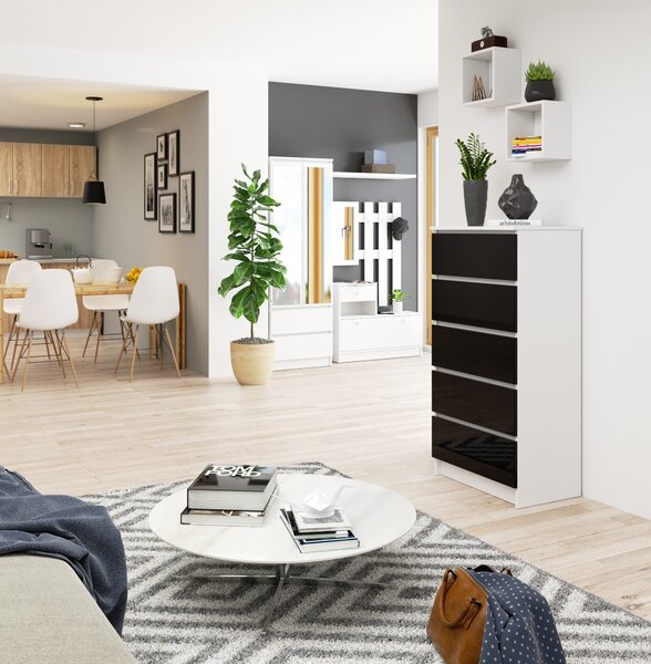 Ak furniture Komoda Kuba 60 cm - 5 šuplíků bílá/černá