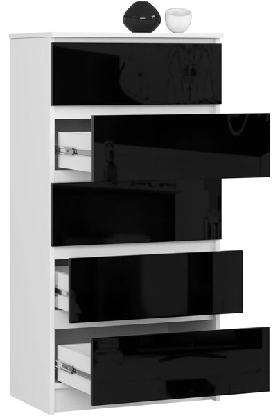 Ak furniture Komoda Kuba 60 cm - 5 šuplíků bílá/černá