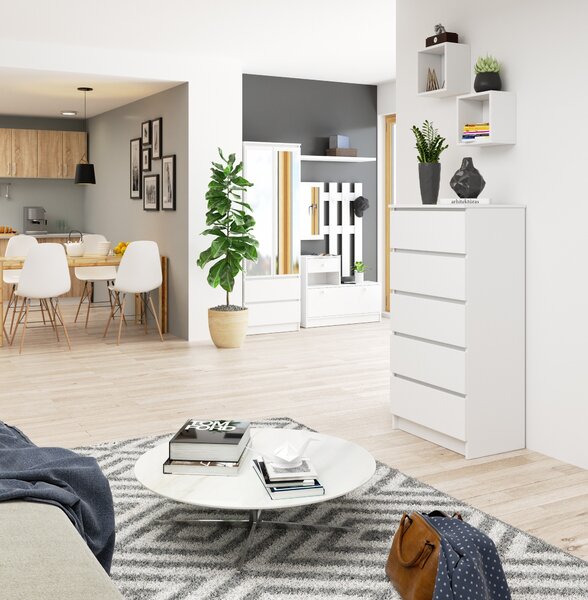 Ak furniture Komoda Kuba 60 cm - 5 šuplíků bílá