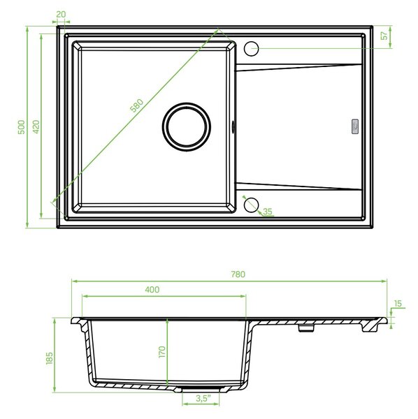 LAVEO Megalo, kuchyňský dřez 790x490x230 mm + dřezová baterie BKZ_968, šedá, LAV-SBEA511T