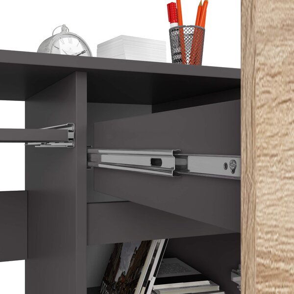 Ak furniture Psací stůl PIKSEL 90 cm grafitově šedý/dub sonoma pravý