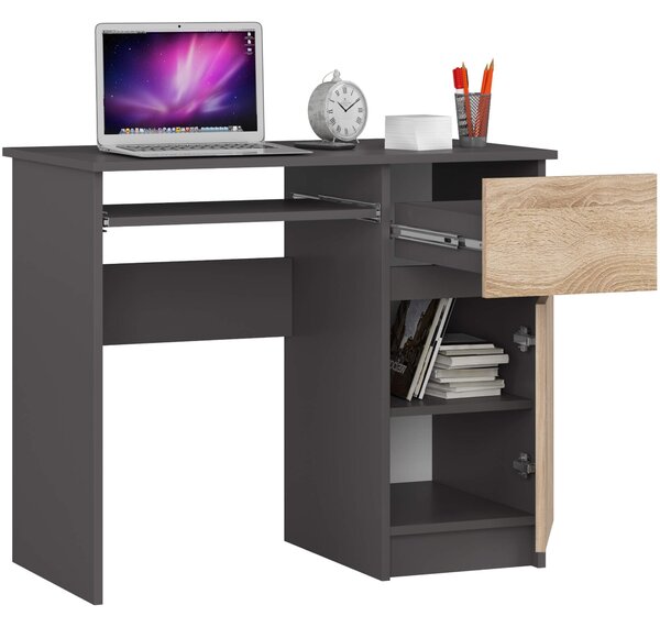 Ak furniture Psací stůl PIKSEL 90 cm grafitově šedý/dub sonoma pravý