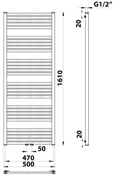 Bruckner Bruckner, GRUNT topné těleso 500x1610 mm, středové připojení, černý mat, 600.123.6