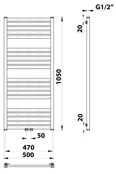 Bruckner Bruckner, GRUNT topné těleso 500x1050 mm, středové připojení, černý mat, 600.121.6