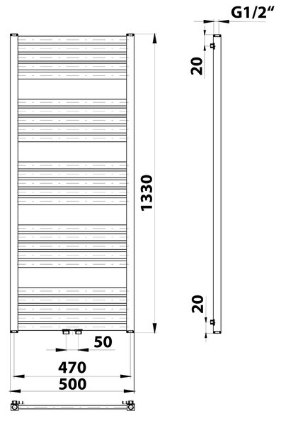 Bruckner Bruckner, GRUNT topné těleso 500x1330 mm, středové připojení, černý mat, 600.122.6