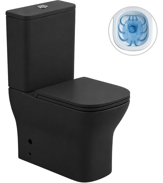 WC kombi Hugo, Rimless - bezokrajové splachování + Slim/SoftClose sedátko - spodní/zadní odpad - černá matná - 63,5x35,5 cm