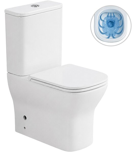 WC kombi Hugo, Rimless - bezokrajové splachování + Slim/SoftClose sedátko - spodní/zadní odpad - bílá lesklá - 63,5x35,5 cm