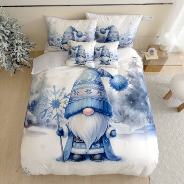 3 dílné povlečení 3D Vánoční Gnome modrý 200x140cm+90x70cm TiaHome