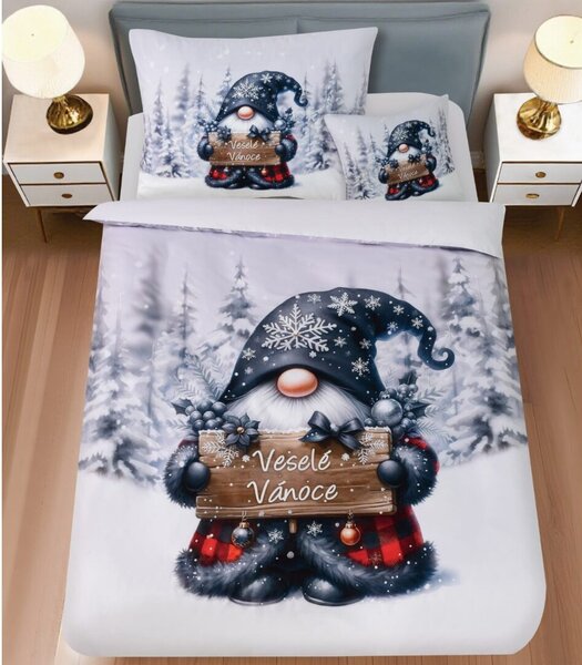 3 dílné povlečení Polycotton Vánoční Gnome černý 200x140cm+90x70cm TiaHome