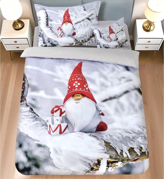 3 dílné povlečení Polycotton Vánoční Gnome šedý 200x140cm+90x70cm TiaHome