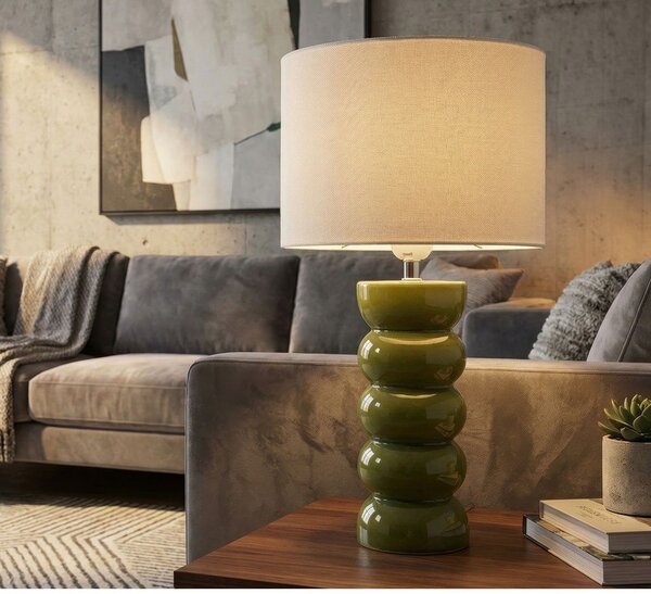 Bílá/zelená keramická stolní lampa s textilním stínidlem (výška 46 cm) Torr – Mauro Ferretti