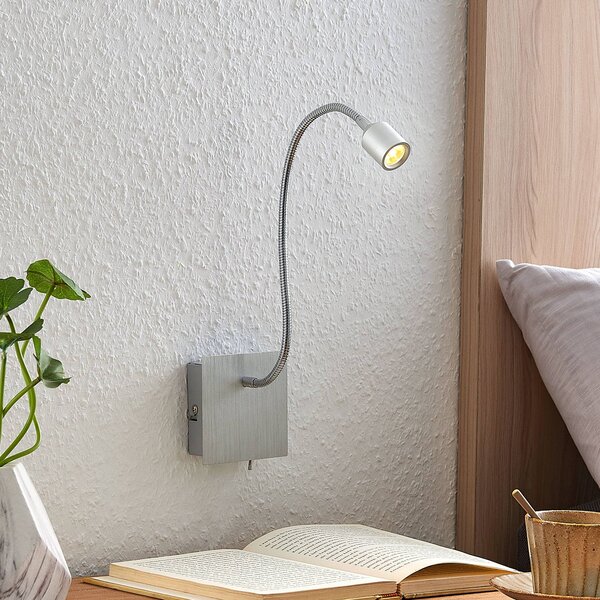 Lindby Nástěnné svítidlo LED Anjalee, flexibilní rameno, Hliník / šedá / zinek, Obývací pokoj / jídelna, Hliník, Moderní, Lampička na čtení