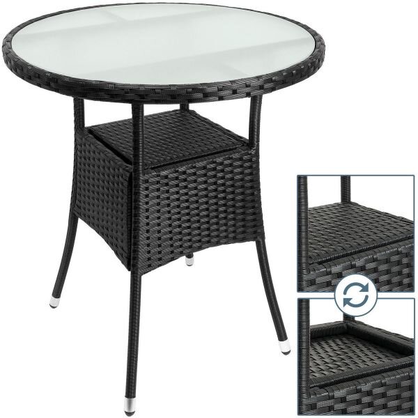 FurniGO Ratanový stolek - Ø 60cm - černý