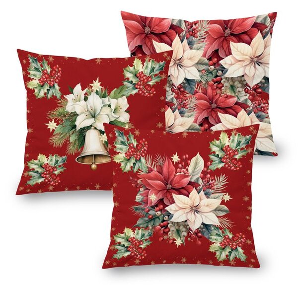 Sada 3 ks povlaků na polštářky RED POINSETTIA 45 x 45 cm