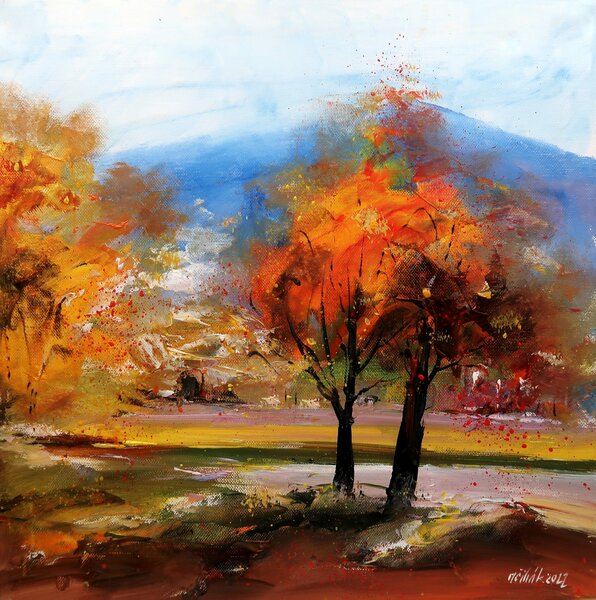 Ručně malovaný obraz od Milan Čihák - "Podzimní imprese", rozměr: 40 x 40 cm