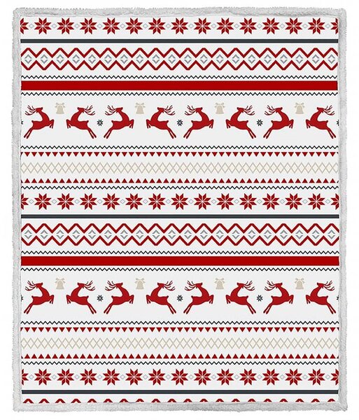 2x Vánoční bílá beránková deka z mikroplyše RETRO CHRISTMAS 160x200 cm