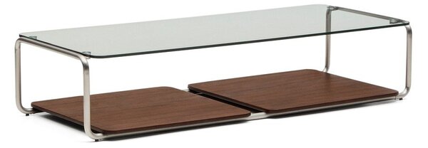 Tmavě hnědý konferenční stolek se skleněnou deskou 60x140 cm Tarsel – Kave Home