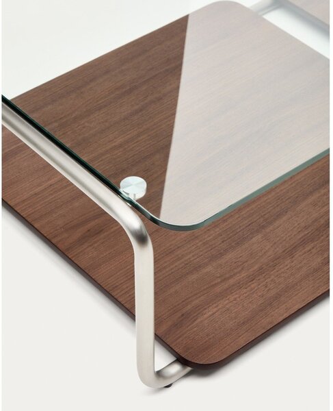 Tmavě hnědý konferenční stolek se skleněnou deskou 60x140 cm Tarsel – Kave Home